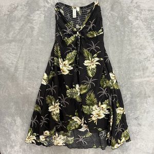 Sunny Island Hawaii Hawaiian Butterfly Dress Floral Palms Black Smocked Sz Med